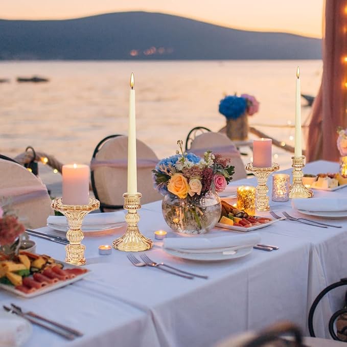 Candlestick Holders Set, 4" H Taper Candle Holders Bulk, 12Pcs Gold Glass Candle Holders for Wedding, Festival, Party & Windowsill Decor-Ruum Studio Home