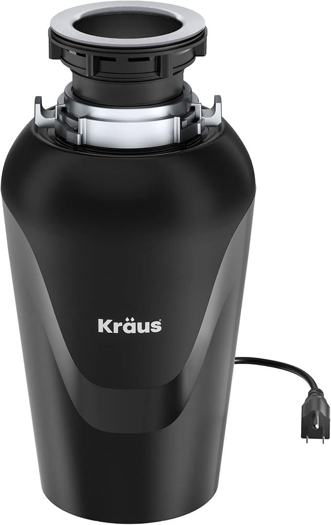KRAUS WasteGuard 3/4 HP Ultra-Quiet Garbage Disposal with Quick Connect, Kitchen Sink Drain Cover, Power Cord and Flange Included, KWD100-75MBL-Ruum Studio Home