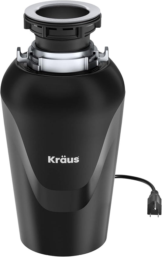 KRAUS WasteGuard 3/4 HP Ultra-Quiet Garbage Disposal with Quick Connect, Kitchen Sink Drain Cover, Power Cord and Flange Included, KWD100-75MBL-Ruum Studio Home