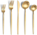 Matte Gold Silverware Set for 4,Modern Stainless Steel Brushed Cutlery Set,20-Pieces Heavy Duty Flatware Set,Knives Spoons and Forks Set Utensils Set, Satin Finish, Dishwasher Safe-Ruum Studio Home