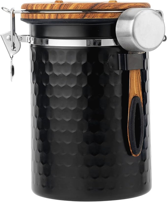 TEDSWAIT Coffee Canisters Airtight Coffee Bean Storage Container Kitchen Stainless Steel Food Storage Container with Scoop Date Tracker & CO2 Valve 61Fl Oz (Diamond Black)-Ruum Studio Home