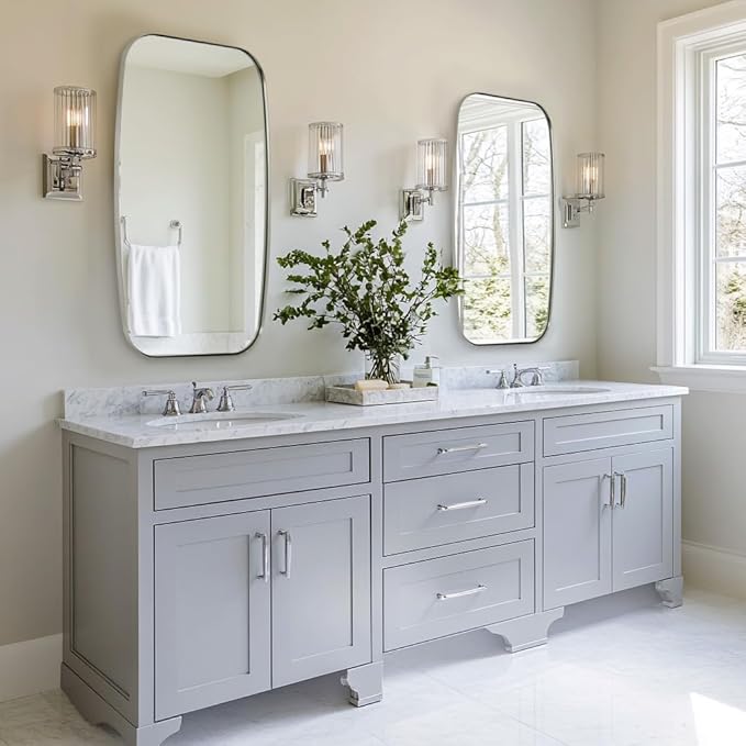 ANDY STAR Brushed Nickel Bathroom Mirror, Large 24x36’’ Brushed Nickel Metal Framed Oblong Wall Mirror, Modern Nickel Oval Vanity Mirror-Ruum Studio Home