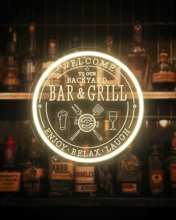 Bar & Grill Neon Sign for Home Bar Wall Art Decor, Dimmable LED Neon Lights Bar and Grill Signs for Backyard Patio Garden Yard BBQ Birthday Party, Grilling Light Up Sign for Housewarming Gifts-Ruum Studio Home