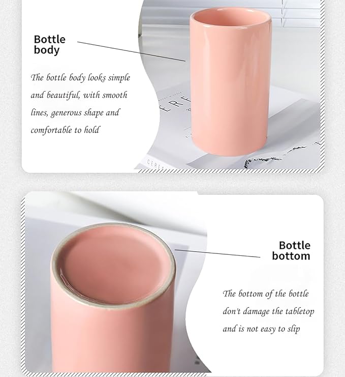 Pink Ceramic Toothbrush Holder, Tumbler Cups Reusable Toothbrush Mouthwash Cup,Makeup Brush Holder, Bathroom Counter Organizer(300ml)-Ruum Studio Home