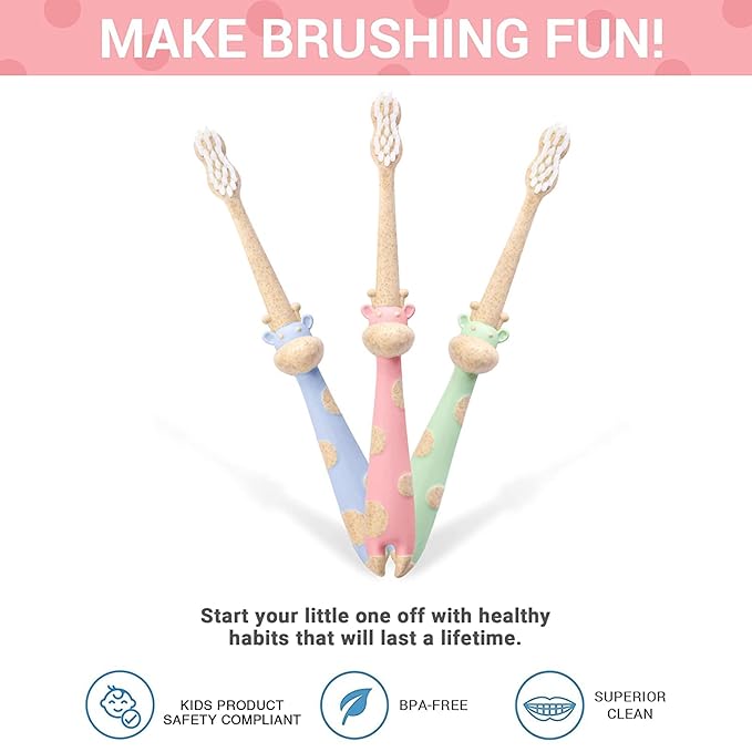 ROARex Vegan Eco Friendly All Natural Kids Toothbrush Made from Plants – Sweet Baby Giraffe | 100% Biodegradable and Compostable | 1% for The Planet Product-Ruum Studio Home
