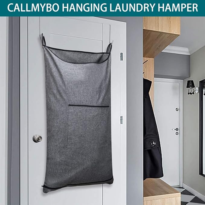 XL Hanging Hamper, Over The Door Hamper with Free Hanging Hooks, Space Saving Over Door Laundry Bag and Laundry Basket for Storage, 2 Pack, (36x22Inch Pop Heather Grey)-Ruum Studio Home