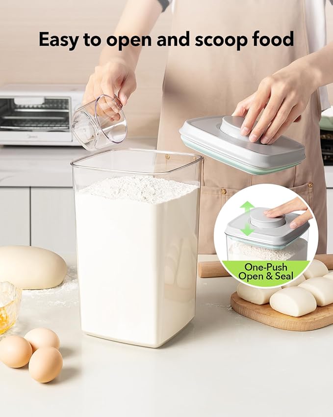 Ankou Airtight Food Storage Container with Pop Lid & 130ml Scoop, 4L/4.2qt *4 BPA-Free Cereal, Rice, Flour, Pasta & Snack Container, Stackable & Durable,Kitchen Pantry Organizer-Ruum Studio Home