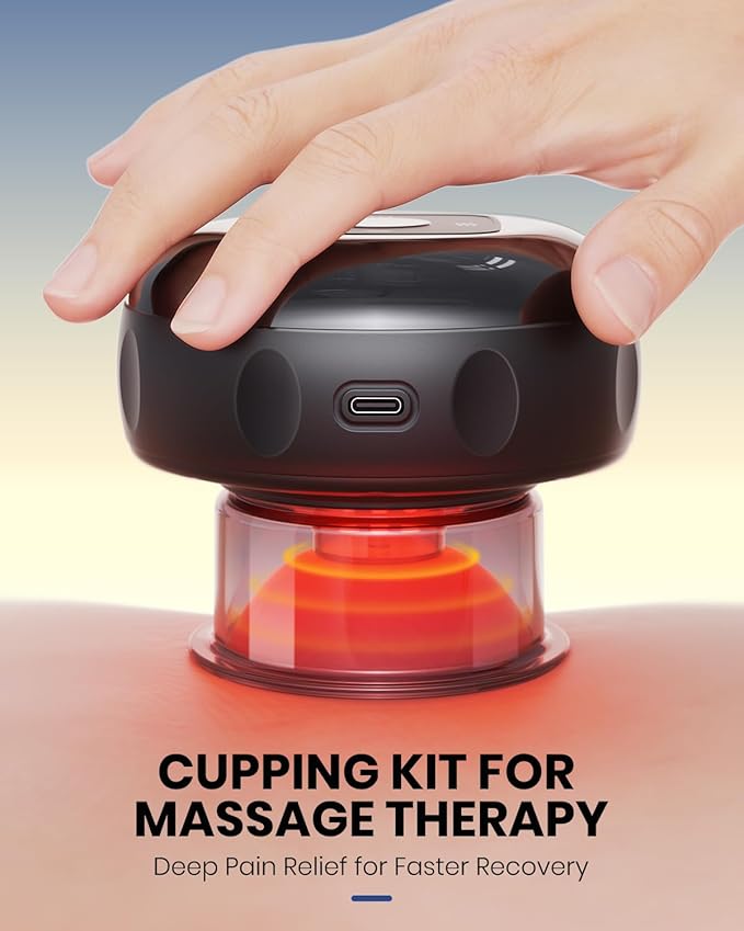 4 Pack 5-in-1 Electric Cupping Kit for Massage Therapy with Red Light Therapy - 24 Levels of Adjustable Suction & Heat, Portable Cupping Therapy Set for Back Pain Relief & Neck Muscle Soreness-Ruum Studio Home