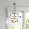 WUZUPS Chandelier Rustic Farmhouse Industrial Round Ceiling Pendant LED Light Fixture Clear Seeded Glass Shade for Dining Room Kitchen Island Foyer Entryway, H 20.9" x W 15.9", Brushed Nickel-Ruum Studio Home