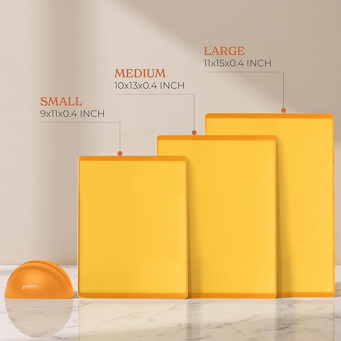 SMIRLY Plastic Cutting Board Set with Holder 3 Pieces, Non-Slip Dishwasher Safe Chopping Boards for Kitchen, Yellow-Ruum Studio Home