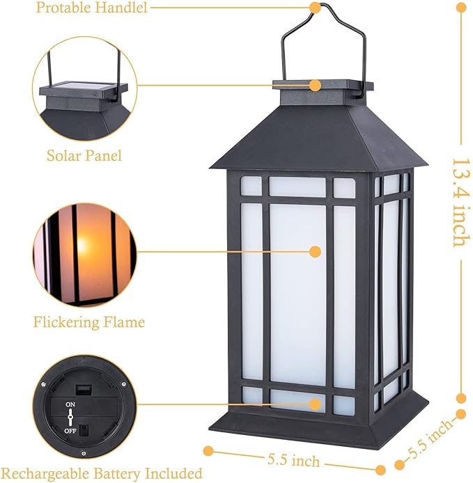 11" Solar Lantern Outdoor Garden Hanging Lanterns Waterproof LED Vintage Flickering Flame Lanterns for Patio, Table, Party.-Ruum Studio Home