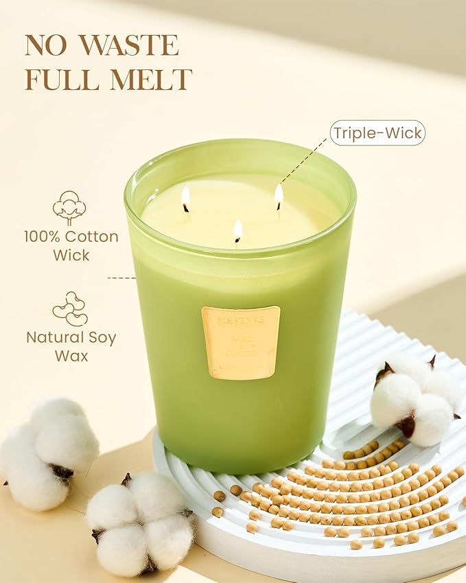 M&SENSE Basil Ginger Scented Candle 35oz 150H Burn Time Long Lasting, 3-Wick Natural Aromatherapy Candle Highly Scented, Home Fragrance Housewarming Gifts-Ruum Studio Home