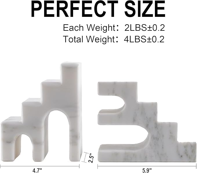 Natural Marble Book Ends for Shelves, Decorative Bookends for Heavy Books, CastleGuard Bookend Book Holder Stopper for Home Office Desk Bookshelf Decoration, Set of 2 (Oriental Calacatta)-Ruum Studio Home