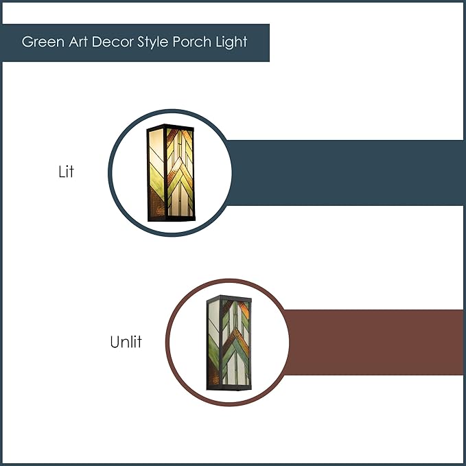 RIVER OF GOODS Art Deco Stained Glass Outdoor Light Fixture - 16.25" H - Decorative Porch Light - Green-Ruum Studio Home