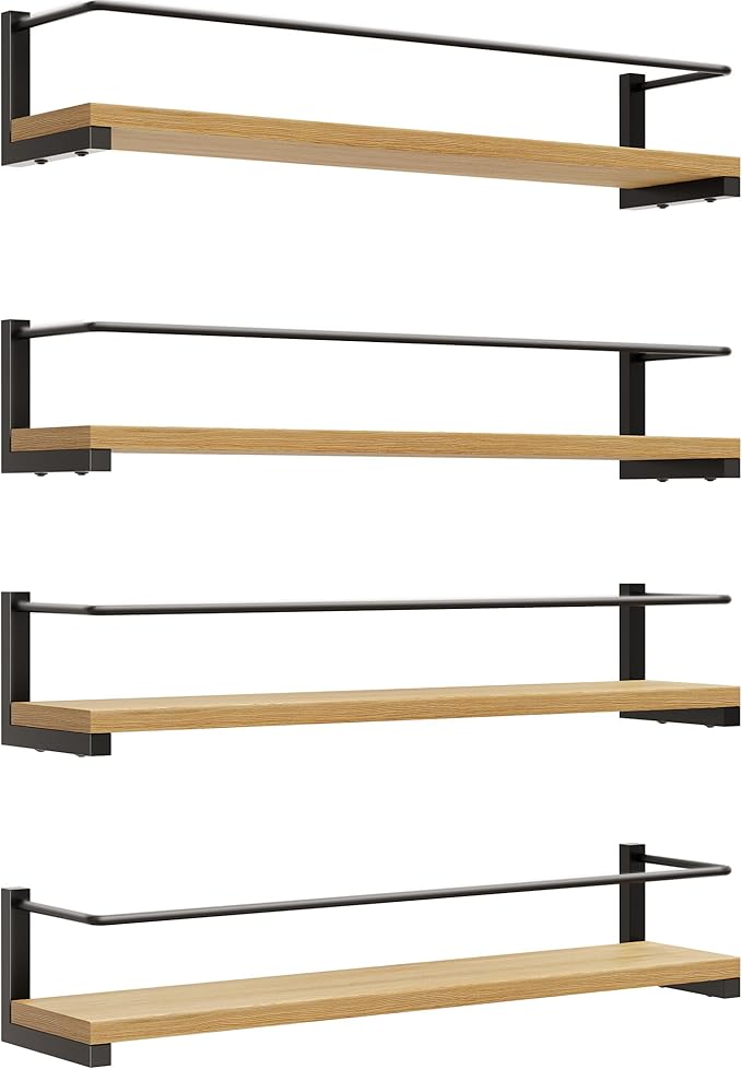 OROPY Spice Rack Wall Mounted, Rustic Wood Hanging Rack for Over The Stove, Kitchen Wall, 4 Pack-Ruum Studio Home