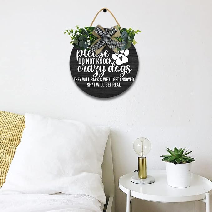 Crazy Dog Hanging Wall Sign for Front Door Home Kitchen Decor Rustic Wooden Round Sign Wall Decoration for Kitchen Dining Room Living Room Bedroom Outdoor-Ruum Studio Home