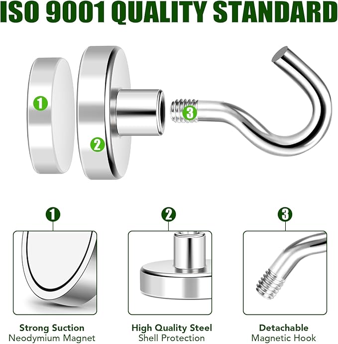 MIKEDE Magnetic Hooks Heavy Duty, 40lbs Earth Magnets with Hooks for Refrigerator, Strong Magnets with Rust Proof Metal Hooks for Cruise Cabins, Classroom, Outdoor - Pack of 20-Ruum Studio Home