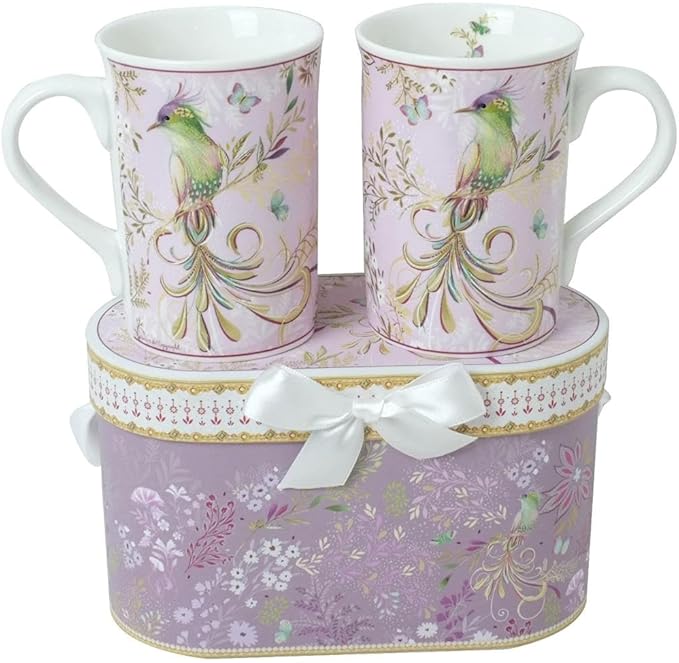 Lightahead Elegant Bone China Two Coffee Mugs Set in Bird Design 10.8 oz Each Cup in Attractive Gift Box-Ruum Studio Home