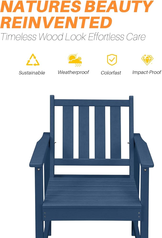 Patio Dining Chair Set of 2, HDPE Outdoor Dining Chair, Ergonomic HDPE Dining Chairs with Deep Seating, All Weather Outdoor Chairs Furniture for Backyard, Deck, Garden, Poolside, Navy-Ruum Studio Home
