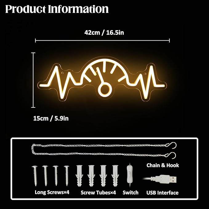 Car Dashboard Neon Sign Garage Neon Signs for Man Cave Automobile Speedometer Neon Light Orange LED Car Neon Lights Signs for Garage Man Cave Auto Repair Shop Game Room Party Decor-Ruum Studio Home