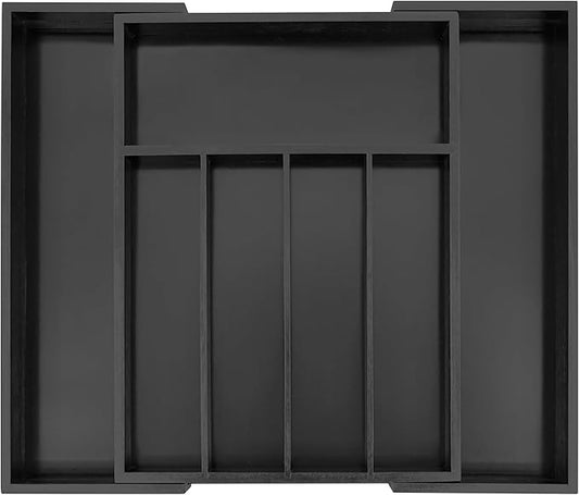 Utoplike Bamboo Silverware Drawer Organizer, Expandable Kitchen Utensils Drawer Organiser, Cutlery Tray Dividers, Flatware Caddy Drawer Insert, Office Supplies, Black 5-7 Slot-Ruum Studio Home