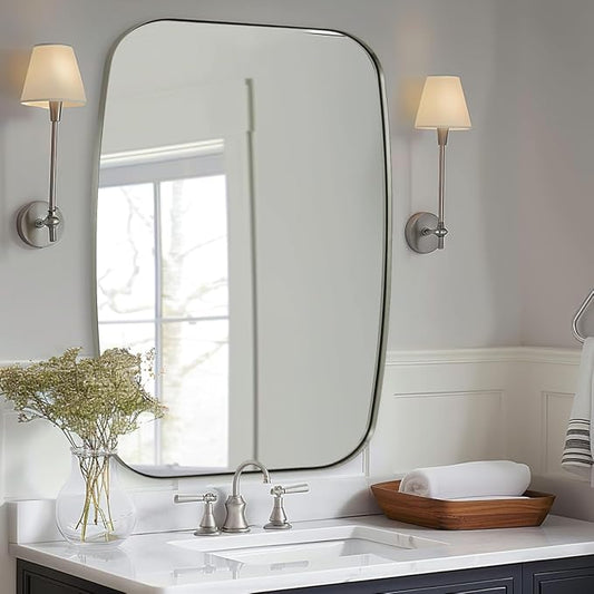 ANDY STAR Brushed Nickel Oblong Mirror, 36x48 Inch Brushed Nickel Oval Mirror for Bathroom with Stainless Steel Metal Frame, Wall Mouned for Bathroom, Living Room, Entryway-Ruum Studio Home
