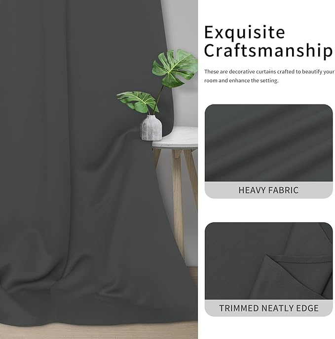 Easy-Going Blackout Curtains for Bedroom, Solid Thermal Insulated Grommet and Noise Reduction Window Drapes, Room Darkening Curtains for Living Room, 2 Panels(42x84 in, Dark Gray)-Ruum Studio Home