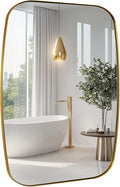 ANDY STAR 30x36” Gold Bathroom Mirror, Oblong Brass Mirror with Stainless Steel Metal Frame, Brushed Gold Oval Vanity Mirror for Over Sink, Modern Anti Rust Wall Mounted-Ruum Studio Home