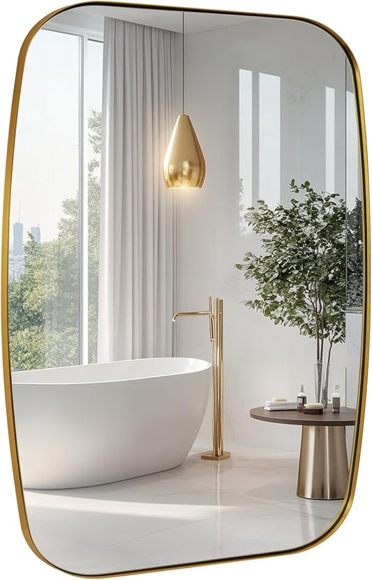 ANDY STAR 30x36” Gold Bathroom Mirror, Oblong Brass Mirror with Stainless Steel Metal Frame, Brushed Gold Oval Vanity Mirror for Over Sink, Modern Anti Rust Wall Mounted-Ruum Studio Home