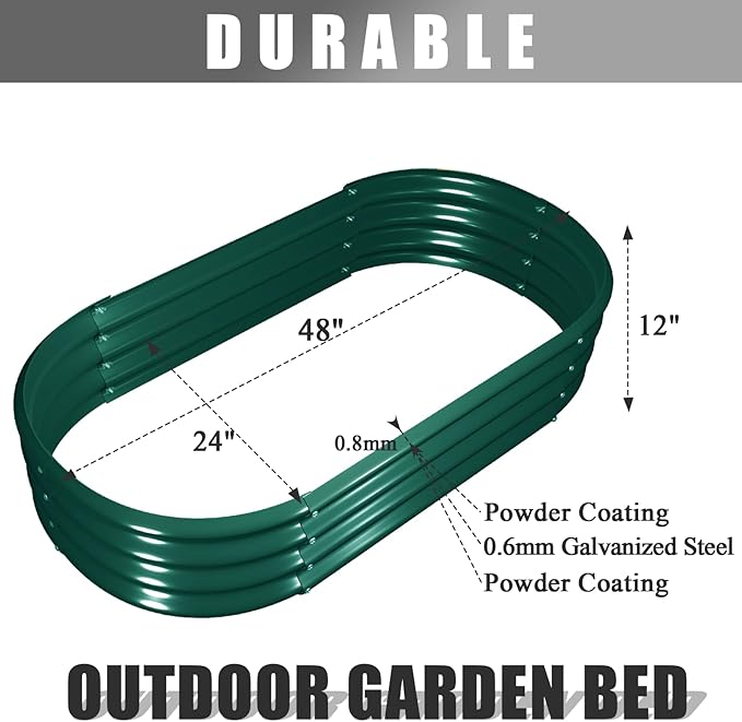 2 Pack 4x2x1FT Galvanized Raised Garden Bed Kit Oval Metal Ground Planter Box Outdoor Bottomless Planter Raised Beds for Vegetables Flowers Herbs Fruits, Green-Ruum Studio Home