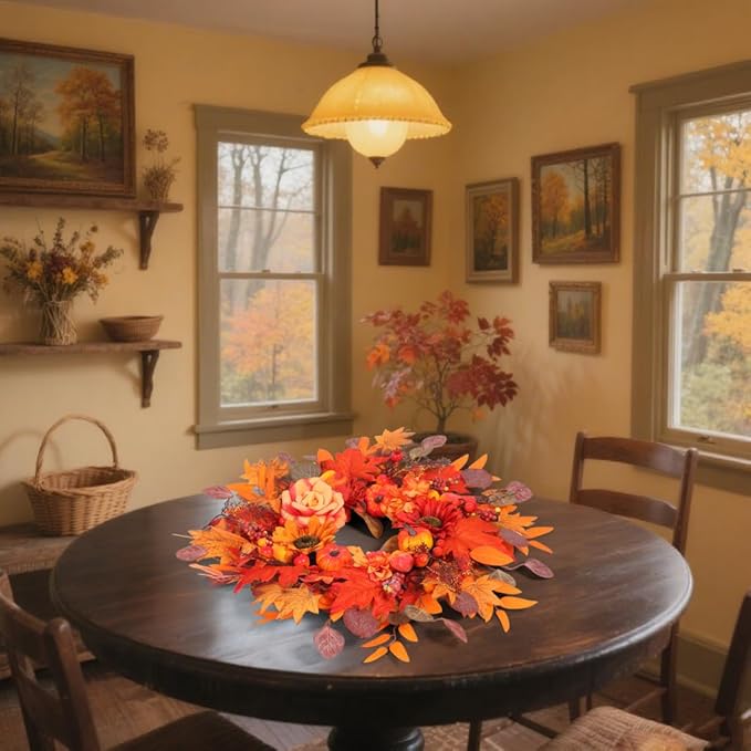 24" Fall Wreath for Front Door Outside - Sunflower, Pumpkin, Berry & Maple Leaves | Weatherproof Autumn Outdoor Wreaths with Hanger Hook for Thanksgiving, Harvest-Ruum Studio Home