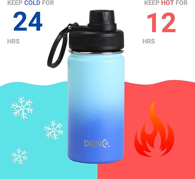 DRINCO Stainless Steel Water Bottle Spout Lid Vacuum Insulated Double Wall Water Bottle Wide Mouth (40oz 32oz 22oz 18oz 14oz) Leak Proof Keeps Cold or Hot (14 oz, 14oz Morning Sky Blue)-Ruum Studio Home