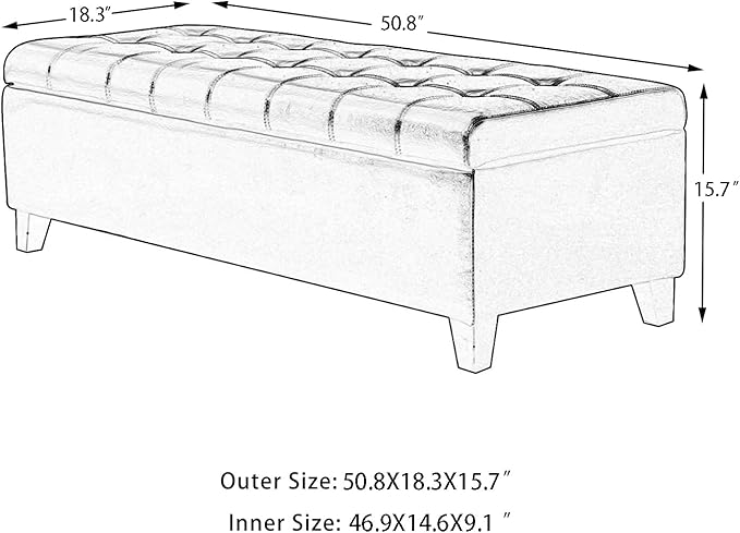 Joveco Storage Ottoman Bench, 51 Inch Leather Tufted Bench for End of Bed, Bedroom, Living Room, Dark Brown-Ruum Studio Home