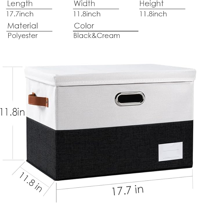 PRANDOM Foldable Storage Bins with Lids [3-Pack] Fabric Collapsible Storage Boxes Baskets Cubes Containers with Handles for Closet Living Room Bedroom (Black & White 17.7x11.8x11.8'')-Ruum Studio Home