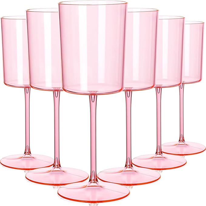 Ciaell 12 Pack Pink Plastic Wine Glasses - 14Oz Plastic Wine Glasses with Stem - Disposable Stemmed Wine Glass for Parties & Weddings & Outdoor-Ruum Studio Home