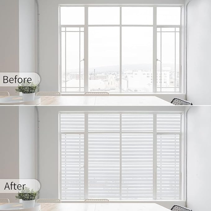 Window Privacy Film with Installation Tools, Stripe Window Film, Static Cling, Anti UV, Heat Control, Ideal for Home Shower Office Glass Door (Stripes Pattern, 45.2X314.9Inch)