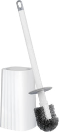 Toilet Brush & Holder Set, Lightweight Plastic Handle, Space Saving for Storage, Deep Cleaning, Drip-Proof, Easy to Assemble, Nylon Bristles, White & Grey-Ruum Studio Home