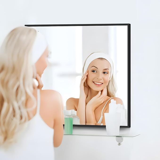 Black Bathroom Mirror for Wall, 30x30 Inch Rectangle Mirrors with Metal Frame, Modern Vanity Wall Square Mirror for Bathroom Living Room, Entryway Hangs Horizontal or Vertical-Ruum Studio Home