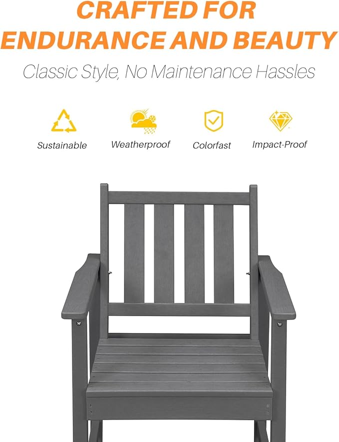 HDPE Patio Dining Set, 5-Piece Outdoor Table and Chairs with Umbrella Hole, Modern Outdoor Dining Set for 4, HDPE Outdoor Patio Furniture Dining Sets for Deck, Poolside, Porch, Smoke Gray-Ruum Studio Home