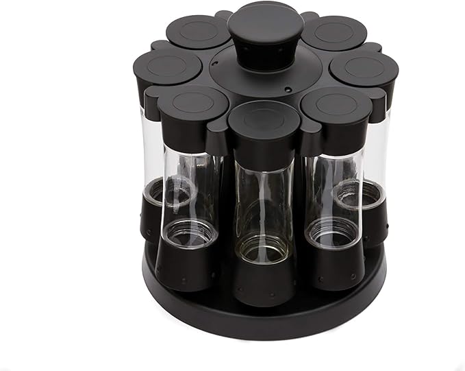 Kitchen Art Elite Auto-Measure Spice Professional 8 Compartments Black 7.45 x 7.45 x 8.25 inches-Ruum Studio Home
