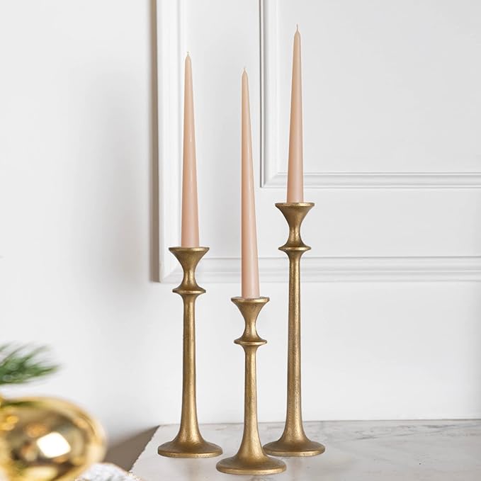Iron Taper Candle Holder - Set of 3 Decorative Candle Stand - Candlestick Holder for Wedding, Dinning, Party - Antique Brass-Ruum Studio Home