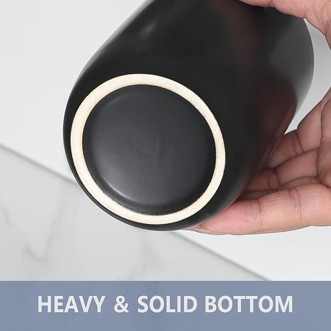 Matte Black Toothbrush Holders for Bathrooms - 2 Cups Ceramic Toothbrush Toothpaste Holders Set, Black Bathroom Tumbler Cups Reusable Toothbrush Cup Black Mouthwash Cup, Bathroom Counter Organizer-Ruum Studio Home