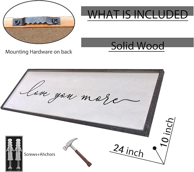 Love You More Sign Wall Decor 24×10 Inch Above Bed for Master Bedroom Ready to Hang Wood Framed Art (Black)-Ruum Studio Home