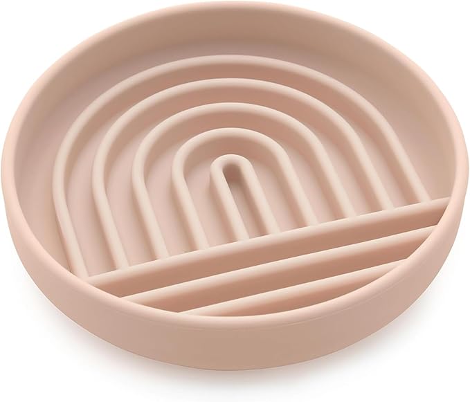 The Slowdown Bowl Silicone Slow Feeder for Cats & Dogs, Slow Eating Mealtime Solution with Modern Lick Mat Design, Reduces Gulping, Fits 1 Cup 6” Across x 1.25” Tall, Small-Tan-Ruum Studio Home
