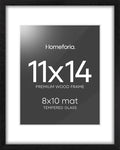 Homeforia 11x14 Picture Frame Black Wood, High End Oak 11x14 Poster Frames with Mat 8x10, 11 x 14 Wooden Frame Matted to 8 x 10 inch Photo, 14x11 Thin Hanging Frame, Tempered Glass, Wall Kit, Set of 1-Ruum Studio Home