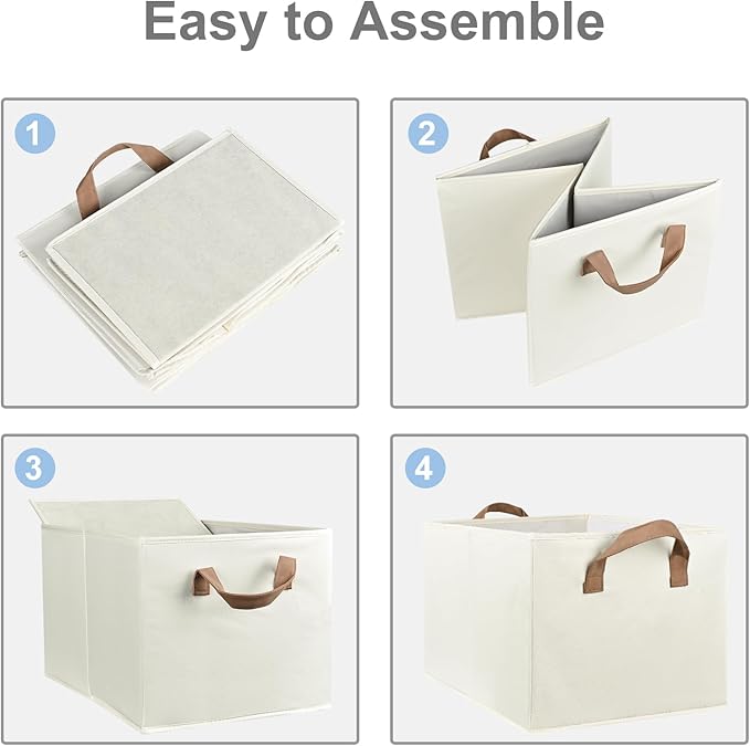 Closet Storage Bins, Fabric Closet Organizers and Storage Basket for Shelves, Collapsible Shelf Baskets for Organizing Shelves, Bedroom Clothes Basket, Beige, 3 Pack-Ruum Studio Home