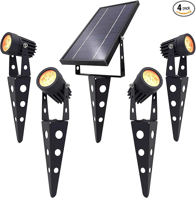 4-Spotlight Mini 50X Solar-Powered LED Spotlight (Warm White LED), Black Finish, Outdoor Garden Yard Landscape Downlight-Ruum Studio Home