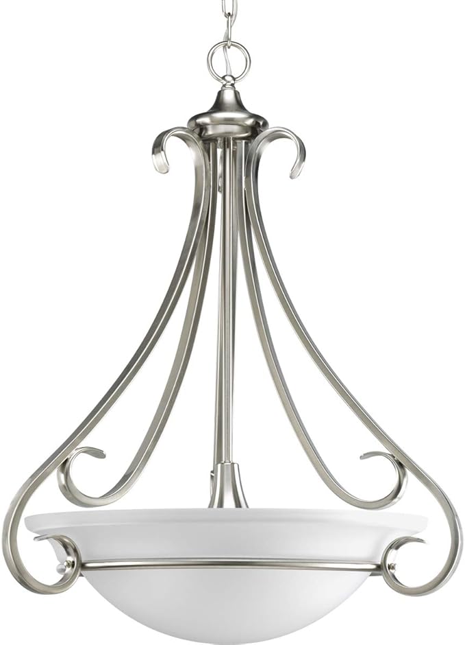 Torino Collection 3-Light Etched Glass Transitional Inverted Pendant Light Brushed Nickel-Ruum Studio Home