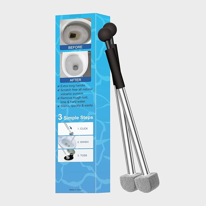 Pumice Stone Toilet Bowl Cleaner Toilet Deep Cleaning,Bathroom Cleaner Brush with Long Handle for Remove Hard Water Stains with Toilet Handle+ Pumice Stones-Ruum Studio Home