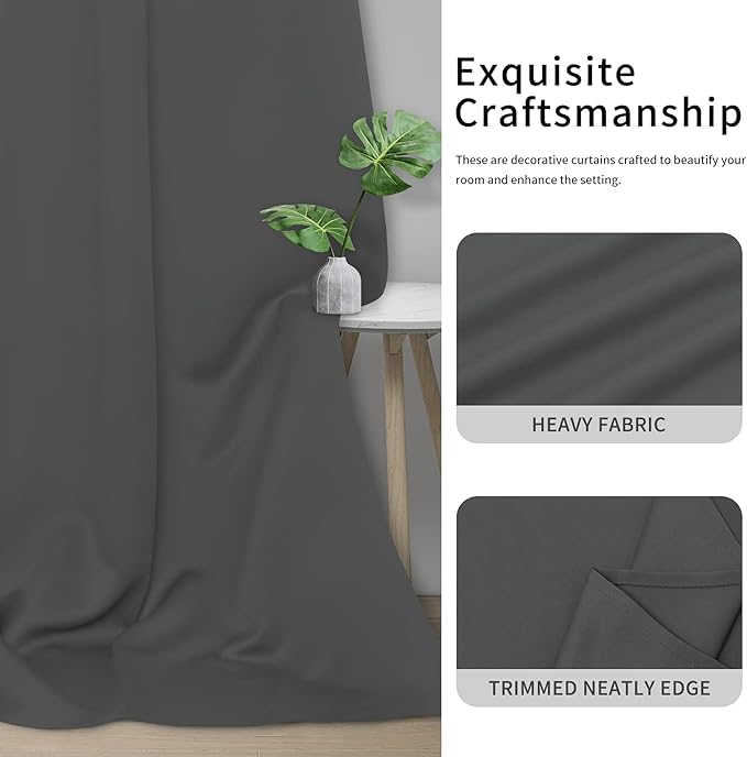 Easy-Going Blackout Curtains for Bedroom, Solid Thermal Insulated Grommet and Noise Reduction Window Drapes, Room Darkening Curtains for Living Room, 2 Panels(42x84 in, Gray)-Ruum Studio Home